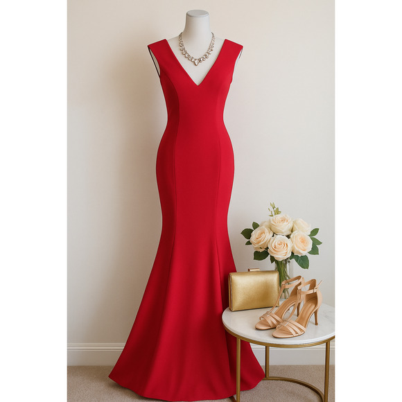 Jay Godfrey Red Cutout Back Sleeveless Mermaid Gown Women’s Size 2 Formal Dress - Picture 1 of 9